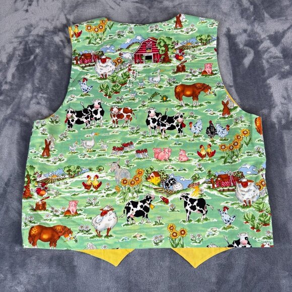 Handmade Sewn Vest Cottage & Country Core Farm Animals School Teacher Artsy M-L - Picture 5 of 6